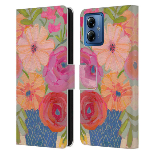 Suzanne Allard Floral Graphics Blue Diamond Leather Book Wallet Case Cover For Motorola Moto G14