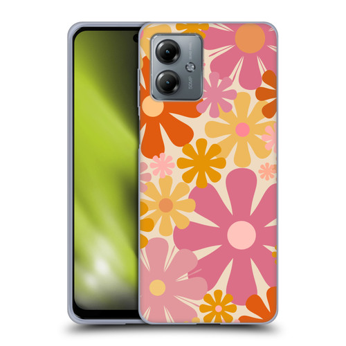 Kierkegaard Design Studio Retro Abstract Patterns Pink Orange Thulian Flowers Soft Gel Case for Motorola Moto G14