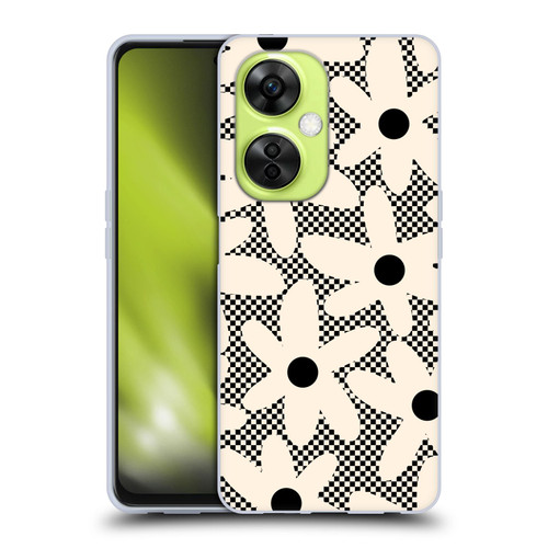 Kierkegaard Design Studio Retro Abstract Patterns Daisy Black Cream Dots Check Soft Gel Case for OnePlus Nord CE 3 Lite 5G