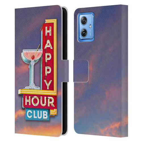 Larry Grossman Retro Collection Happy Hour Club Leather Book Wallet Case Cover For Motorola Moto G54 5G