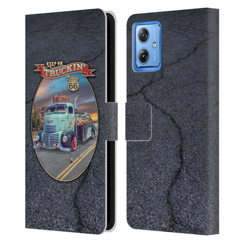 Larry Grossman Retro Collection Keep on Truckin' Rt. 66 Leather Book Wallet Case Cover For Motorola Moto G54 5G