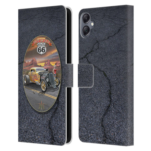 Larry Grossman Retro Collection Route 66 Hot Rod Coupe Leather Book Wallet Case Cover For Samsung Galaxy A05