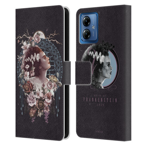 Universal Monsters The Bride Of Frankenstein Portrait Leather Book Wallet Case Cover For Motorola Moto G14