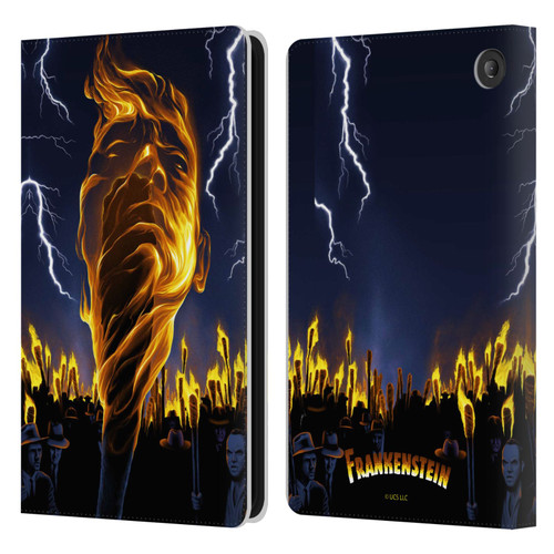 Universal Monsters Frankenstein Flame Leather Book Wallet Case Cover For Amazon Fire 7 2022