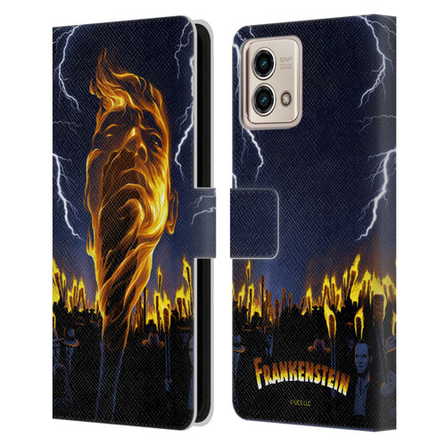 Universal Monsters Frankenstein Flame Leather Book Wallet Case Cover For Motorola Moto G Stylus 5G 2023