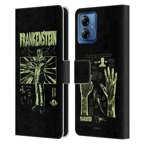 Universal Monsters Frankenstein Lightning Leather Book Wallet Case Cover For Motorola Moto G14