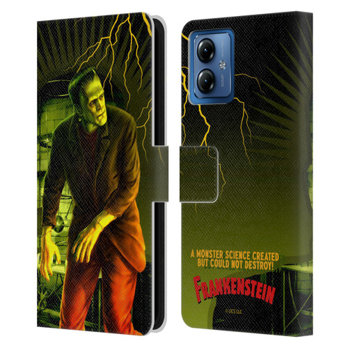 Universal Monsters Frankenstein Yellow Leather Book Wallet Case Cover For Motorola Moto G14