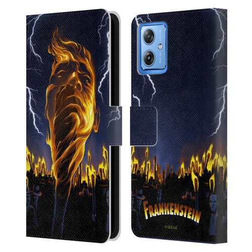 Universal Monsters Frankenstein Flame Leather Book Wallet Case Cover For Motorola Moto G54 5G