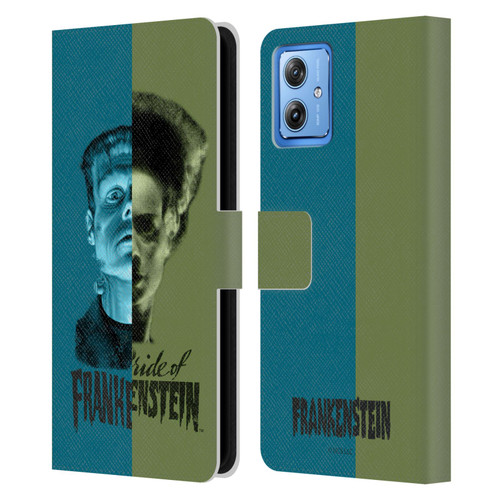 Universal Monsters Frankenstein Half Leather Book Wallet Case Cover For Motorola Moto G54 5G