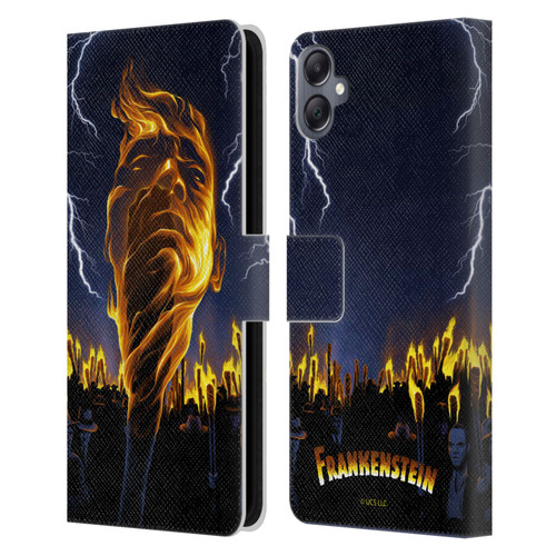 Universal Monsters Frankenstein Flame Leather Book Wallet Case Cover For Samsung Galaxy A05