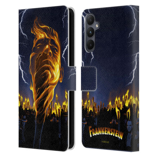 Universal Monsters Frankenstein Flame Leather Book Wallet Case Cover For Samsung Galaxy A05s