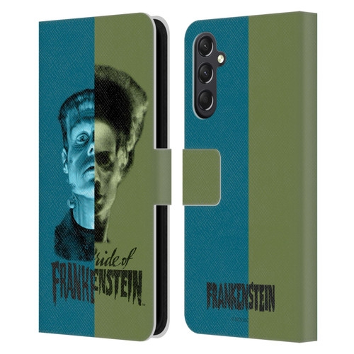 Universal Monsters Frankenstein Half Leather Book Wallet Case Cover For Samsung Galaxy A24 4G / M34 5G