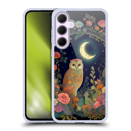 JK Stewart Key Art Owl Crescent Moon Night Garden Soft Gel Case for Samsung Galaxy A35 5G