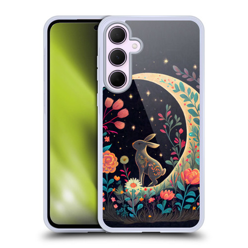 JK Stewart Key Art Rabbit On Crescent Moon Soft Gel Case for Samsung Galaxy A35 5G