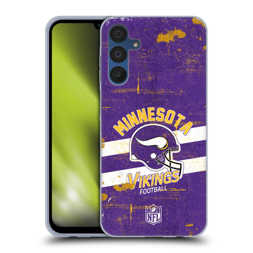 NFL Minnesota Vikings Logo Art Helmet Distressed Soft Gel Case for Samsung Galaxy A15