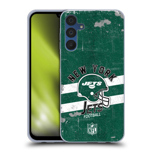 NFL New York Jets Logo Art Helmet Distressed Soft Gel Case for Samsung Galaxy A15