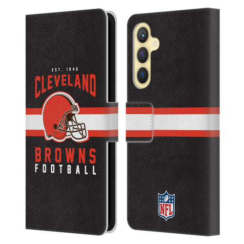 NFL Cleveland Browns Graphics Helmet Typography Leather Book Wallet Case Cover For Samsung Galaxy S23 FE 5G