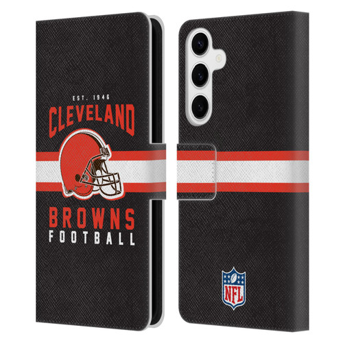 NFL Cleveland Browns Graphics Helmet Typography Leather Book Wallet Case Cover For Samsung Galaxy S24+ 5G