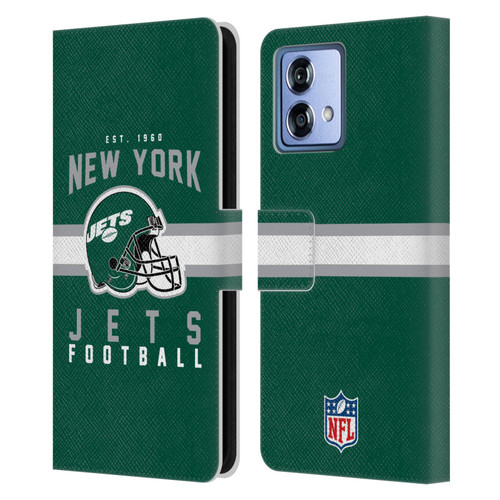 NFL New York Jets Graphics Helmet Typography Leather Book Wallet Case Cover For Motorola Moto G84 5G