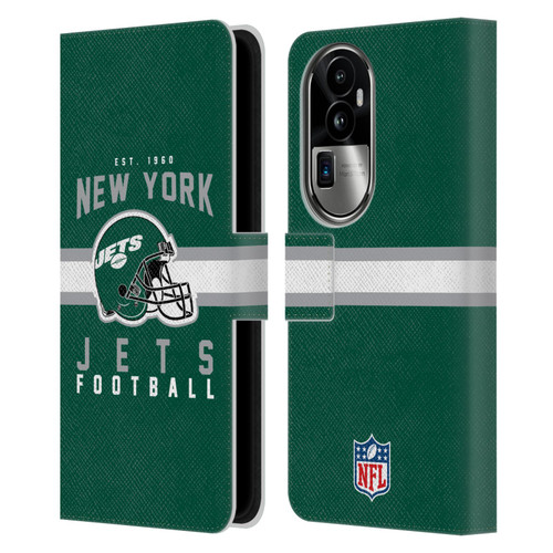 NFL New York Jets Graphics Helmet Typography Leather Book Wallet Case Cover For OPPO Reno10 Pro+