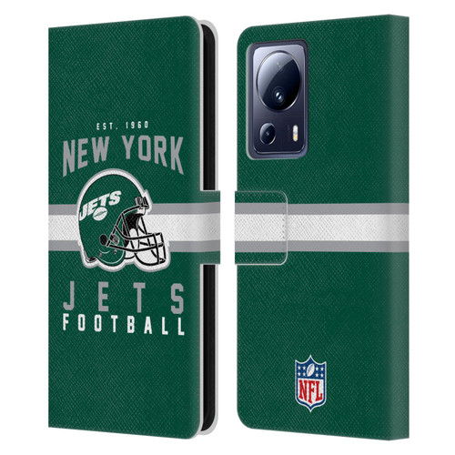NFL New York Jets Graphics Helmet Typography Leather Book Wallet Case Cover For Xiaomi 13 Lite 5G