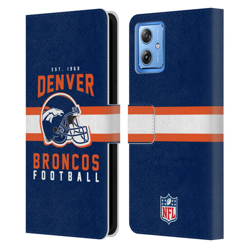 NFL Denver Broncos Graphics Helmet Typography Leather Book Wallet Case Cover For Motorola Moto G54 5G