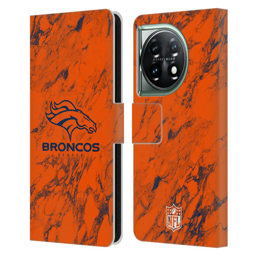 NFL Denver Broncos Graphics Coloured Marble Leather Book Wallet Case Cover For OnePlus 11 5G