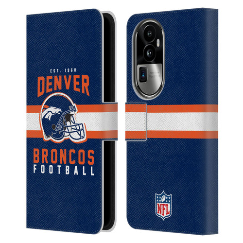 NFL Denver Broncos Graphics Helmet Typography Leather Book Wallet Case Cover For OPPO Reno10 Pro+