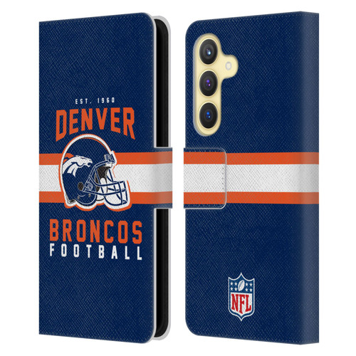 NFL Denver Broncos Graphics Helmet Typography Leather Book Wallet Case Cover For Samsung Galaxy S24 5G