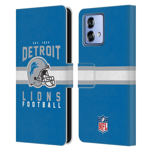 NFL Detroit Lions Graphics Helmet Typography Leather Book Wallet Case Cover For Motorola Moto G84 5G