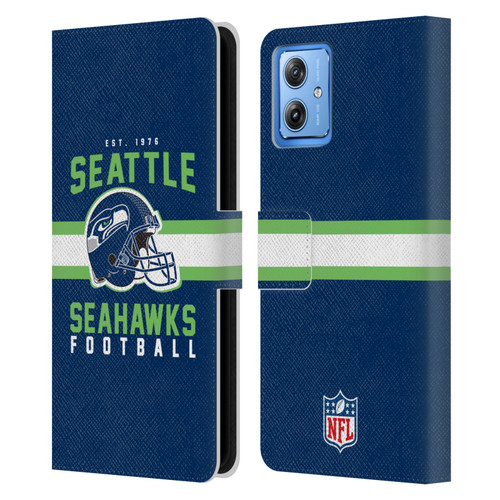 NFL Seattle Seahawks Graphics Helmet Typography Leather Book Wallet Case Cover For Motorola Moto G54 5G