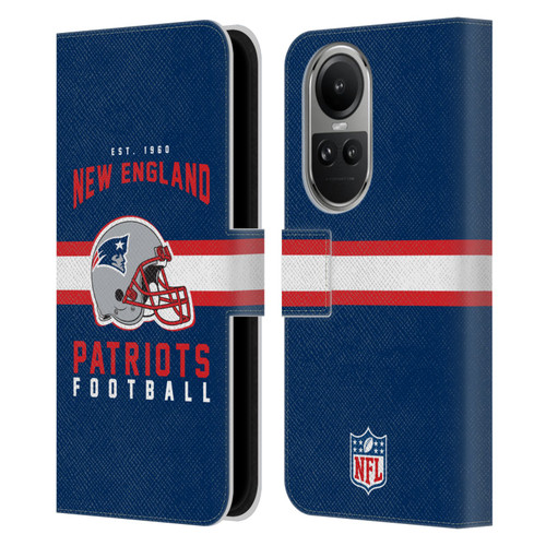 NFL New England Patriots Graphics Helmet Typography Leather Book Wallet Case Cover For OPPO Reno10 5G / Reno10 Pro 5G
