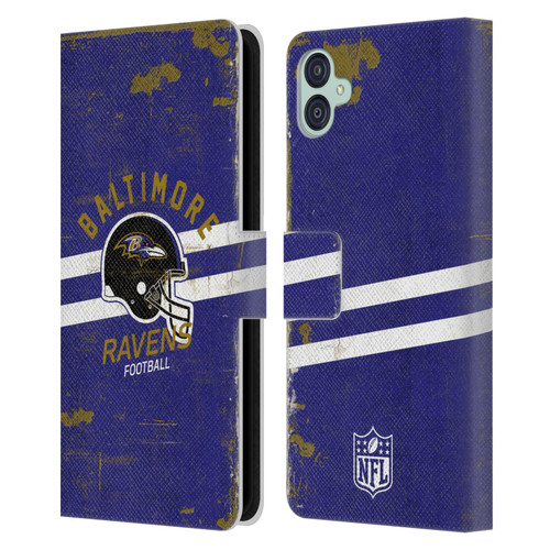 NFL Baltimore Ravens Logo Art Helmet Distressed Leather Book Wallet Case Cover For Samsung Galaxy M04 5G / A04e