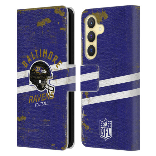 NFL Baltimore Ravens Logo Art Helmet Distressed Leather Book Wallet Case Cover For Samsung Galaxy S24 5G
