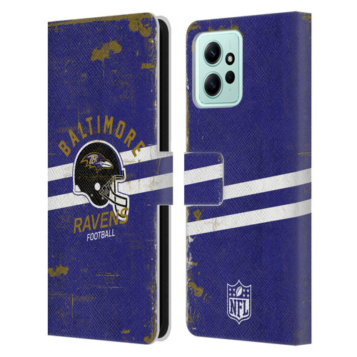 NFL Baltimore Ravens Logo Art Helmet Distressed Leather Book Wallet Case Cover For Xiaomi Redmi 12