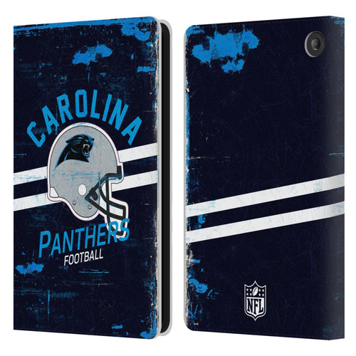 NFL Carolina Panthers Logo Art Helmet Distressed Leather Book Wallet Case Cover For Amazon Fire 7 2022