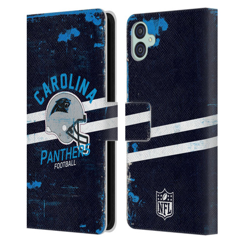 NFL Carolina Panthers Logo Art Helmet Distressed Leather Book Wallet Case Cover For Samsung Galaxy M04 5G / A04e