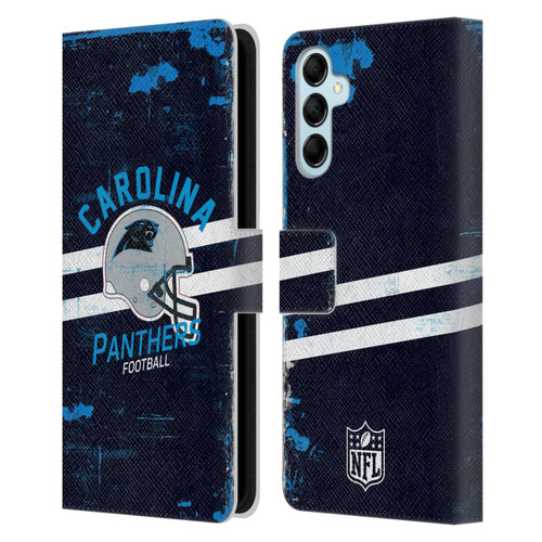 NFL Carolina Panthers Logo Art Helmet Distressed Leather Book Wallet Case Cover For Samsung Galaxy M14 5G
