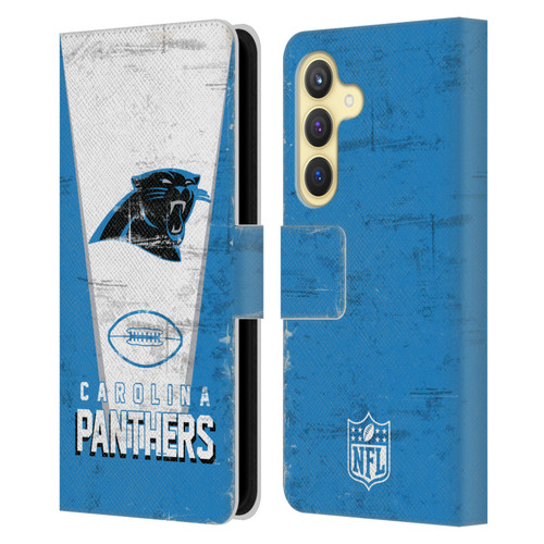 NFL Carolina Panthers Logo Art Banner Leather Book Wallet Case Cover For Samsung Galaxy S24 5G
