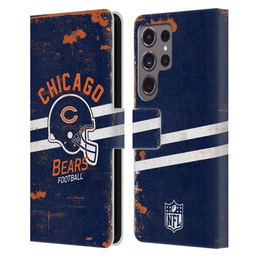 NFL Chicago Bears Logo Art Helmet Distressed Leather Book Wallet Case Cover For Samsung Galaxy S24 Ultra 5G