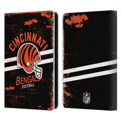 NFL Cincinnati Bengals Logo Art Helmet Distressed Leather Book Wallet Case Cover For Amazon Kindle Paperwhite 5 (2021)