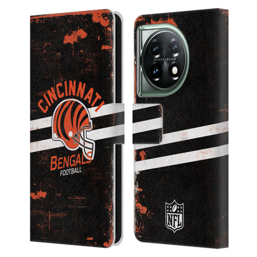 NFL Cincinnati Bengals Logo Art Helmet Distressed Leather Book Wallet Case Cover For OnePlus 11 5G