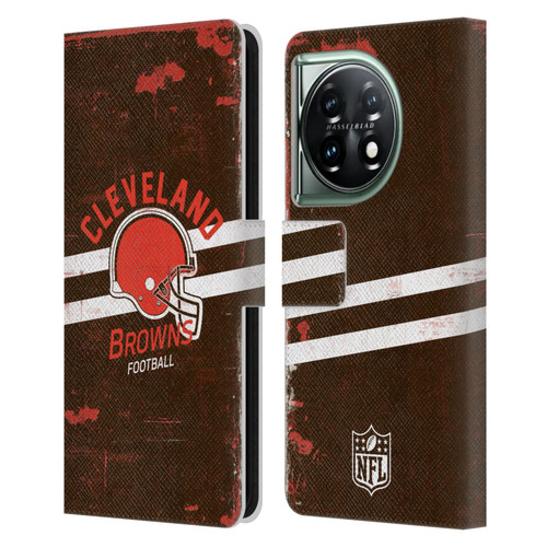 NFL Cleveland Browns Logo Art Helmet Distressed Leather Book Wallet Case Cover For OnePlus 11 5G