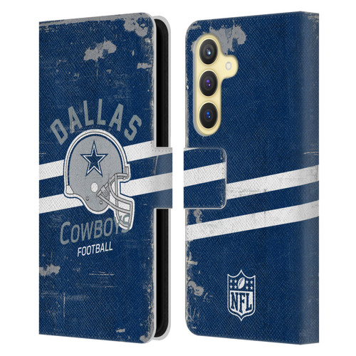 NFL Dallas Cowboys Logo Art Helmet Distressed Leather Book Wallet Case Cover For Samsung Galaxy S24 5G