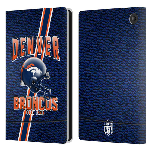 NFL Denver Broncos Logo Art Football Stripes Leather Book Wallet Case Cover For Amazon Fire 7 2022