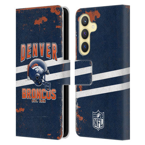 NFL Denver Broncos Logo Art Helmet Distressed Leather Book Wallet Case Cover For Samsung Galaxy S24 5G