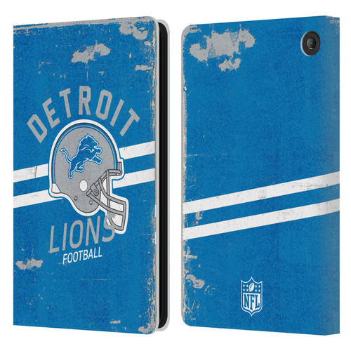 NFL Detroit Lions Logo Art Helmet Distressed Leather Book Wallet Case Cover For Amazon Fire 7 2022