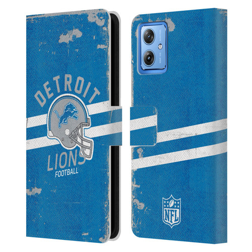 NFL Detroit Lions Logo Art Helmet Distressed Leather Book Wallet Case Cover For Motorola Moto G54 5G