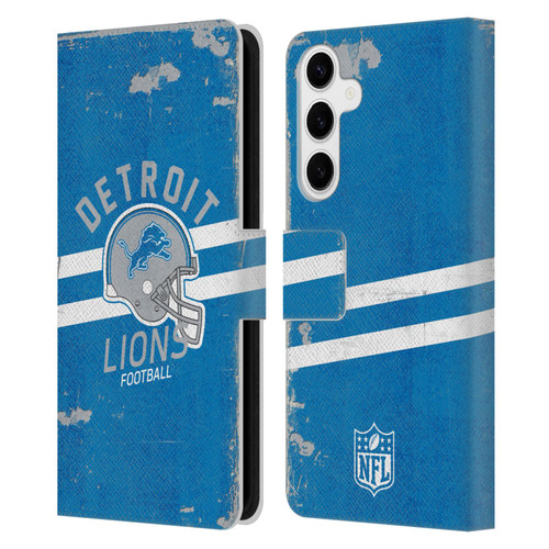NFL Detroit Lions Logo Art Helmet Distressed Leather Book Wallet Case Cover For Samsung Galaxy S24+ 5G