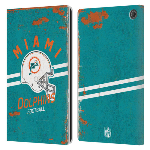 NFL Miami Dolphins Logo Art Helmet Distressed Leather Book Wallet Case Cover For Amazon Fire Max 11 2023